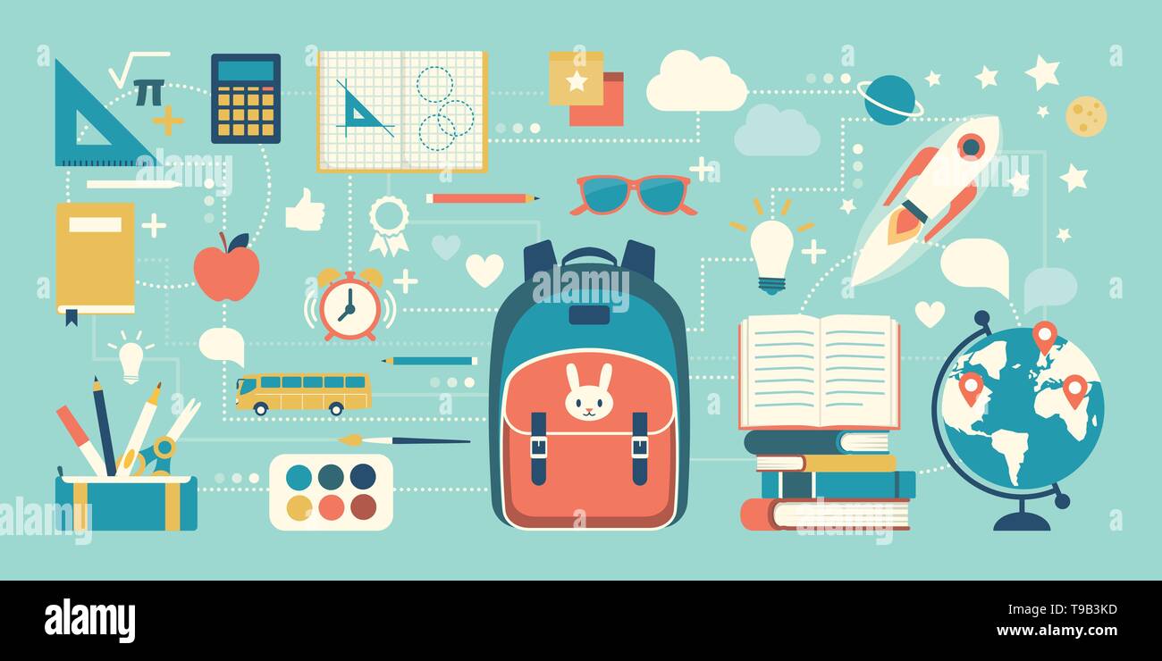 Back to school and childhood objects and icons: education, creativity and learning concept Stock Vector