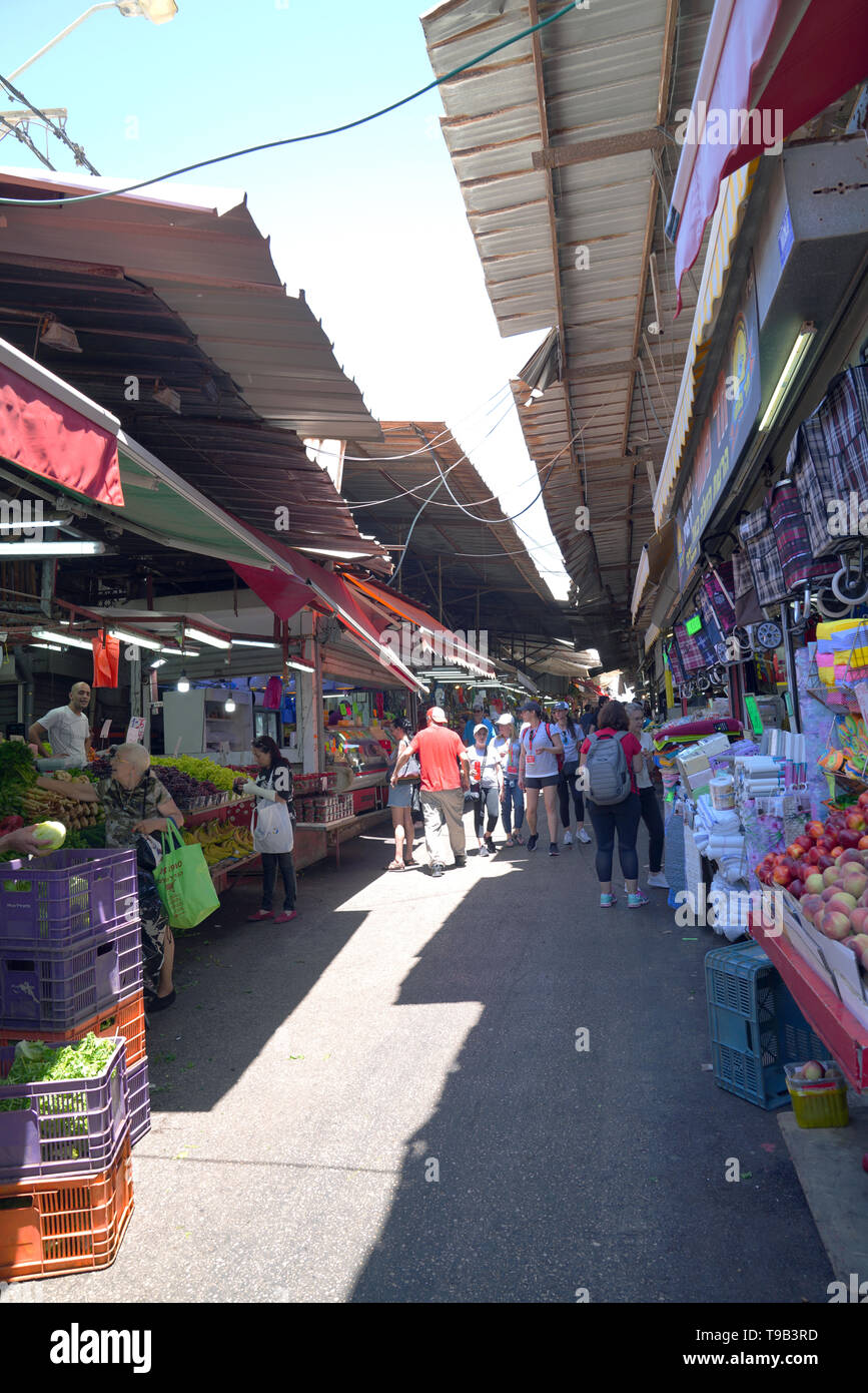 Carmel Market (Hebrew: שוק הכרמל‎, Shuk HaCarmel) is a marketplace in Tel Aviv, Israel. Stock Photo