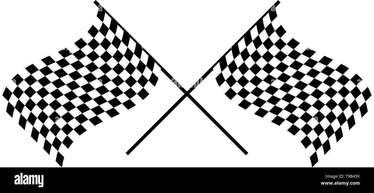 Waving checkered racing flags. Flat crossed chequered flag icon / flag