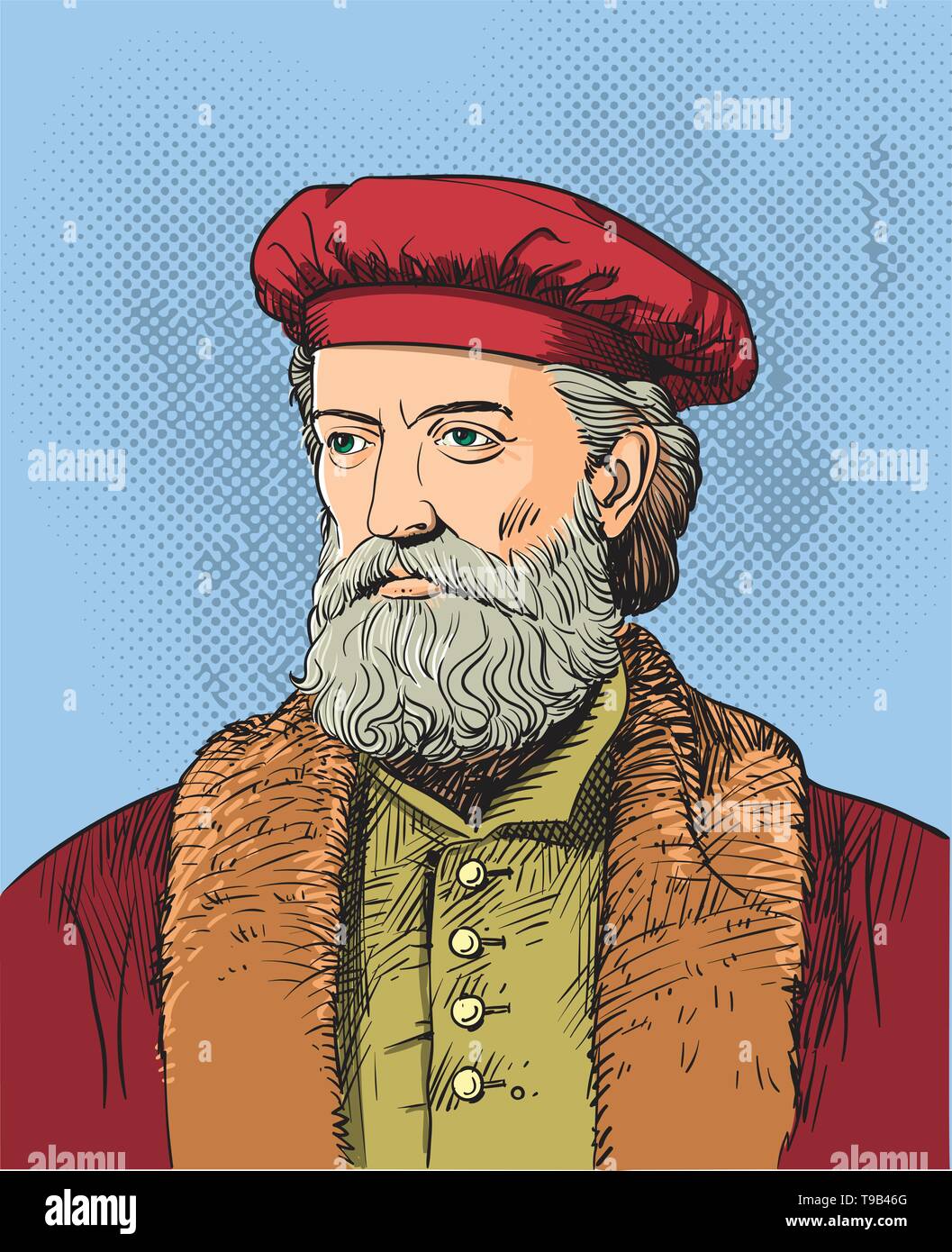 Vector illustration of a portrait of Italian adventurer and explorer Marco Polo. Stock Vector