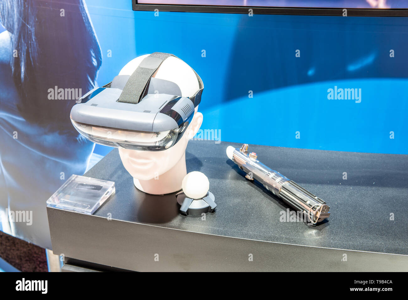 Berlin, Germany, August 29, 2018 Star Wars Jedi Challenges VR game,  lightsaber controller, Lenovo Mirage AR headset at Global Innovations Show  IFA Stock Photo - Alamy