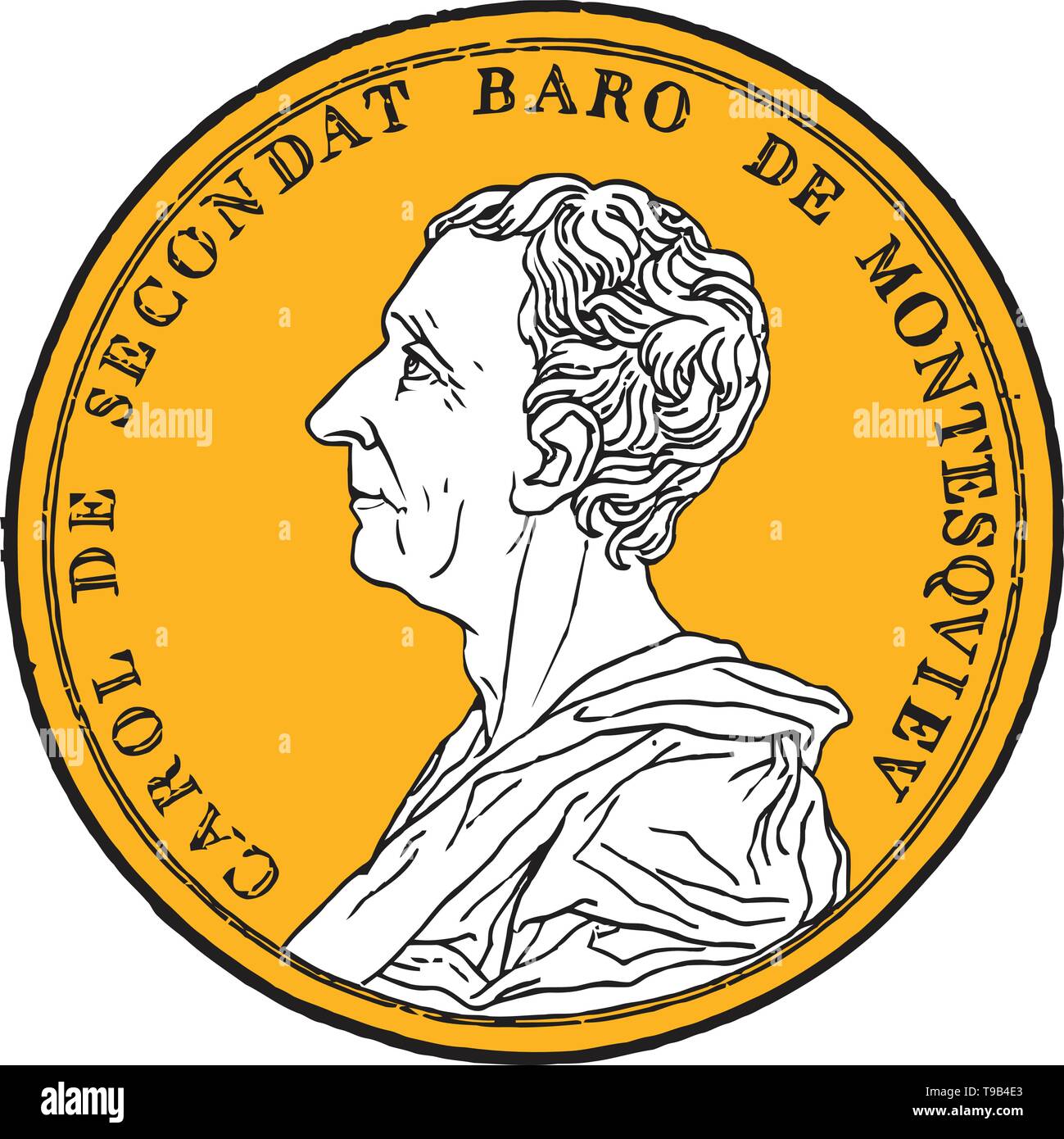 Montesquieu portrait stamp in line art illustration. He was a French lawyer and political philosopher. Vector Stock Vector