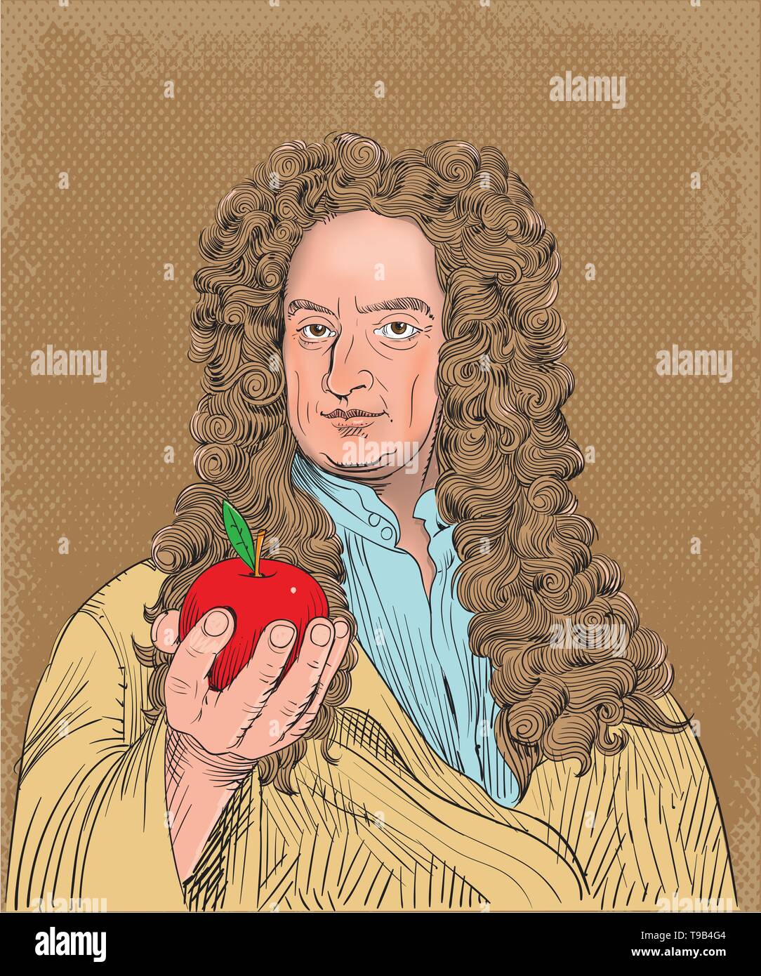 Isaac Newton portrait in line art illustration. Vector Stock Vector