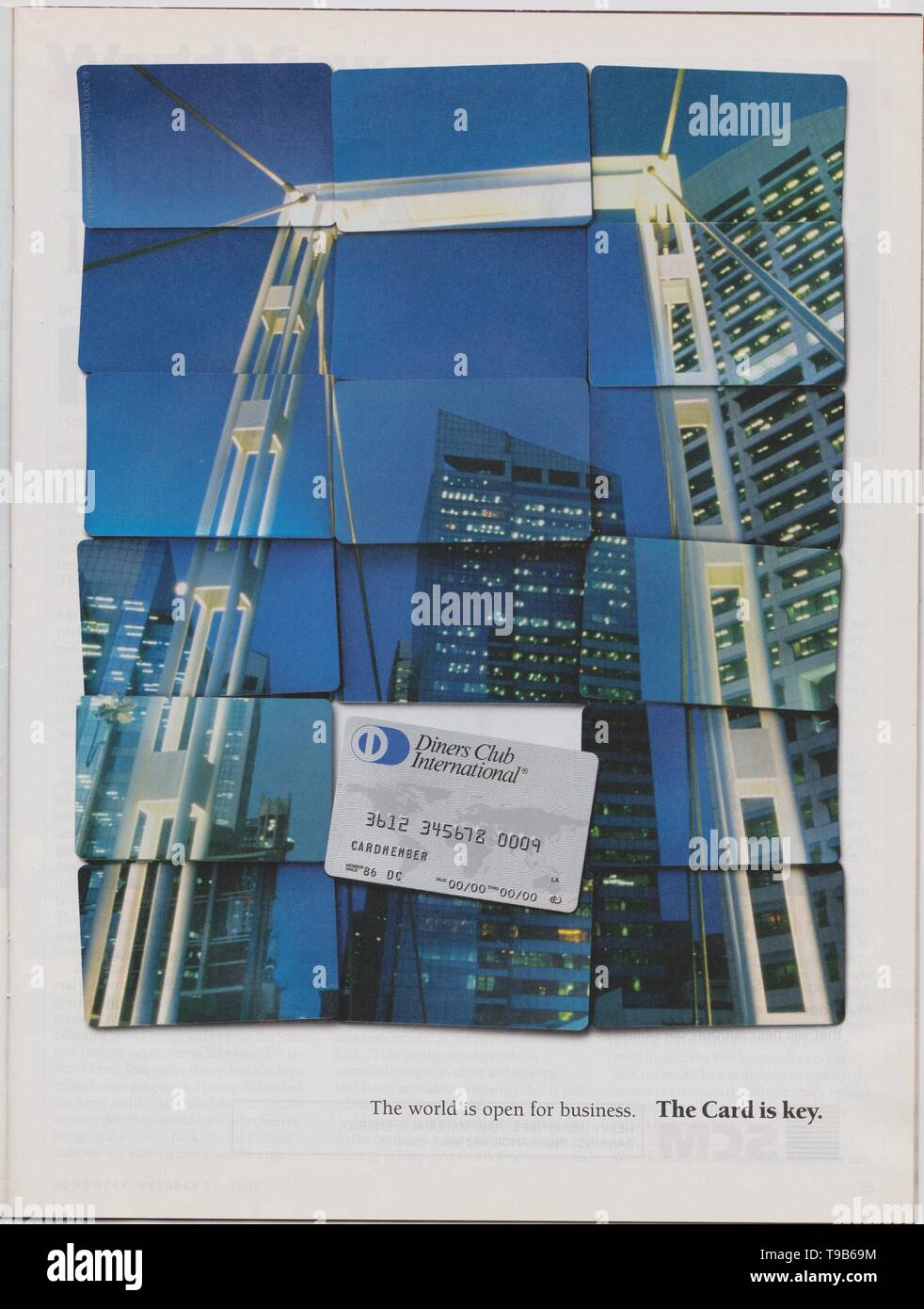 poster advertising Diners Club International in magazine from 2005, World is open for business. The Card is Key slogan Stock Photo