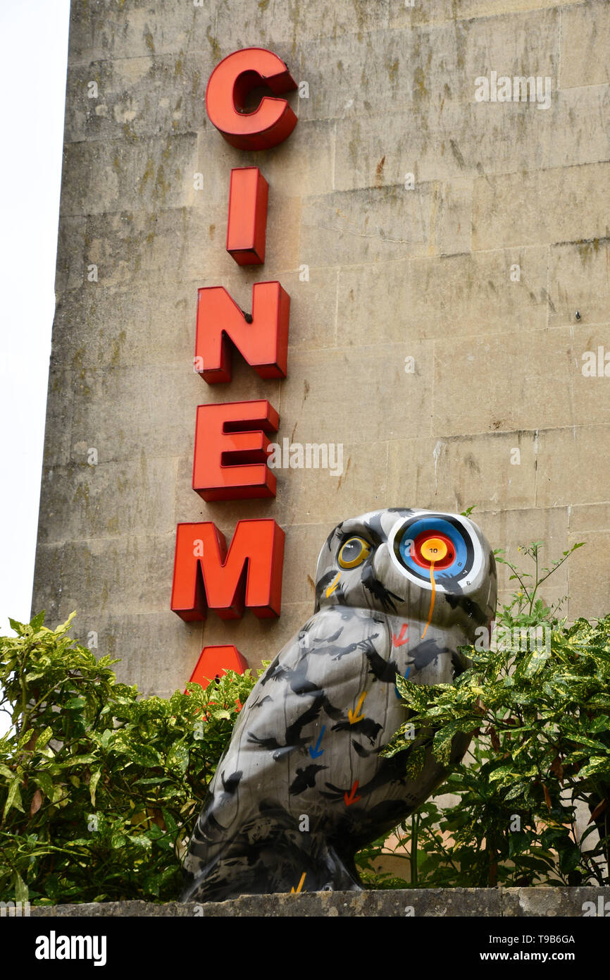 An Owl outside a cinema in Bath during 2018 event.All of the Owls were sponsored and auctioned at the end of the event with  profits going to local ch Stock Photo
