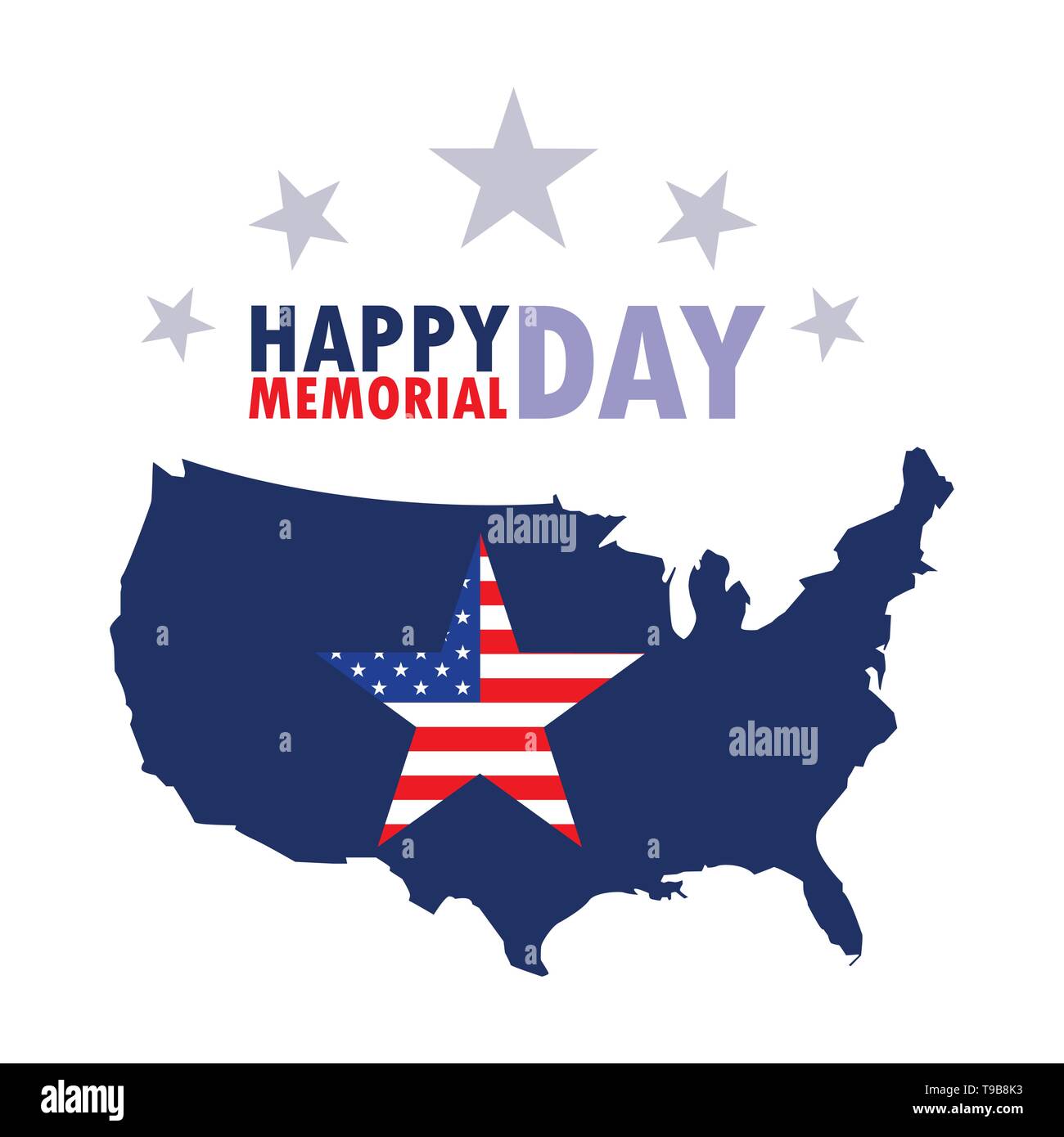 happy memorial day card with flag and map usa vector illustration ...
