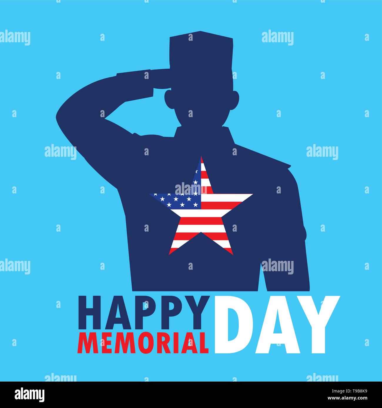 happy memorial day card with silhouette of military and star vector ...