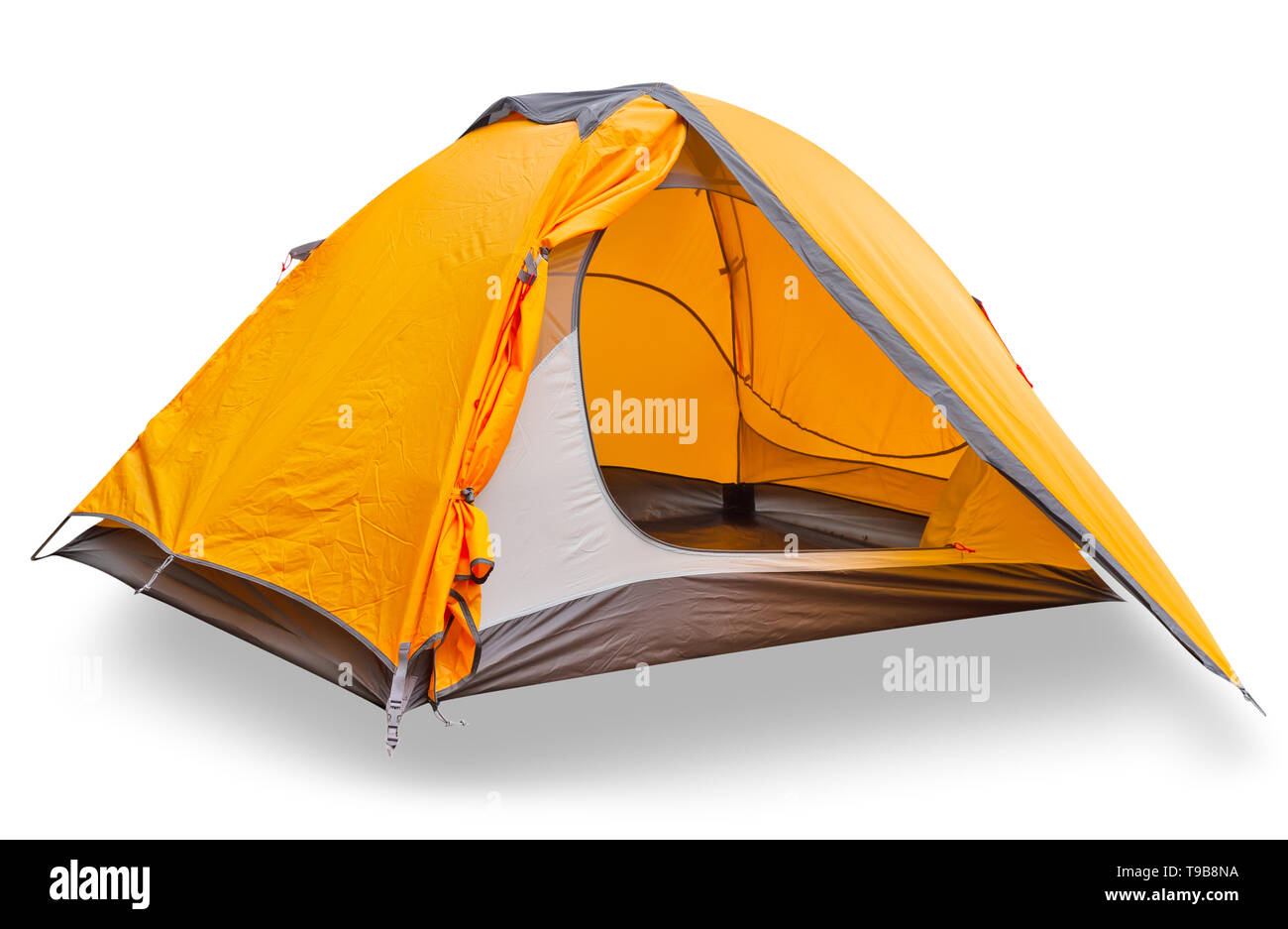 Orange tourist tent with open canopy Stock Photo