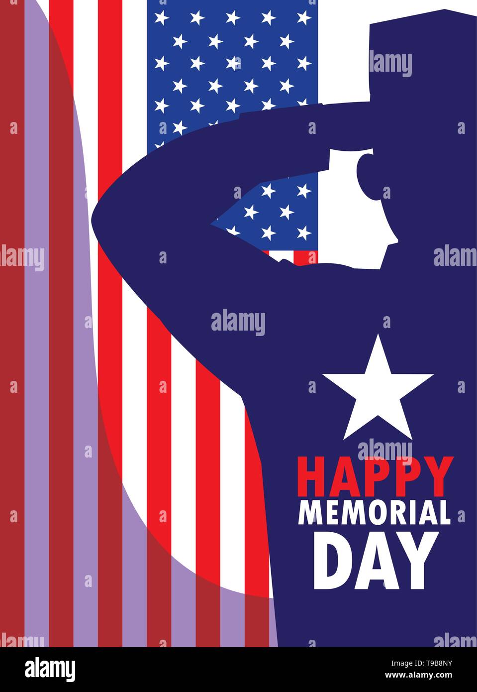 happy memorial day card with flag usa and silhouette of military vector ...