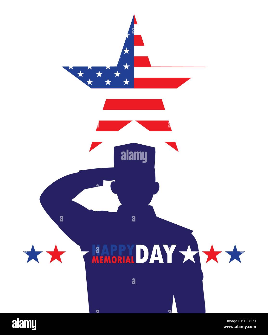happy memorial day card with silhouette of military and star vector ...