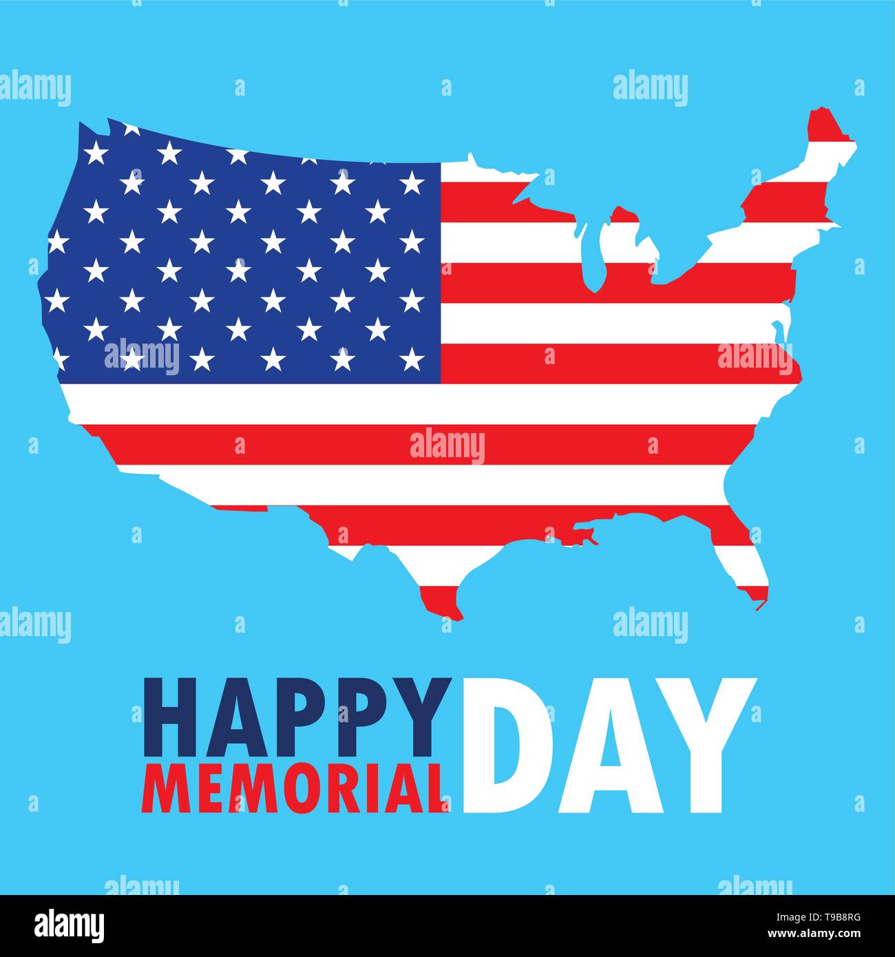 happy memorial day card with flag and map usa vector illustration ...