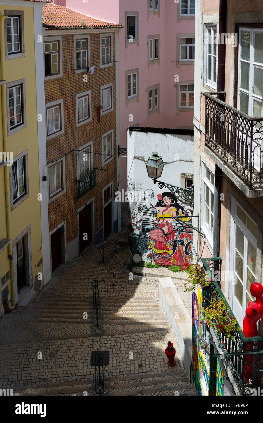 Street art in the back streets of Lisbon, Portugal. Stock Photo