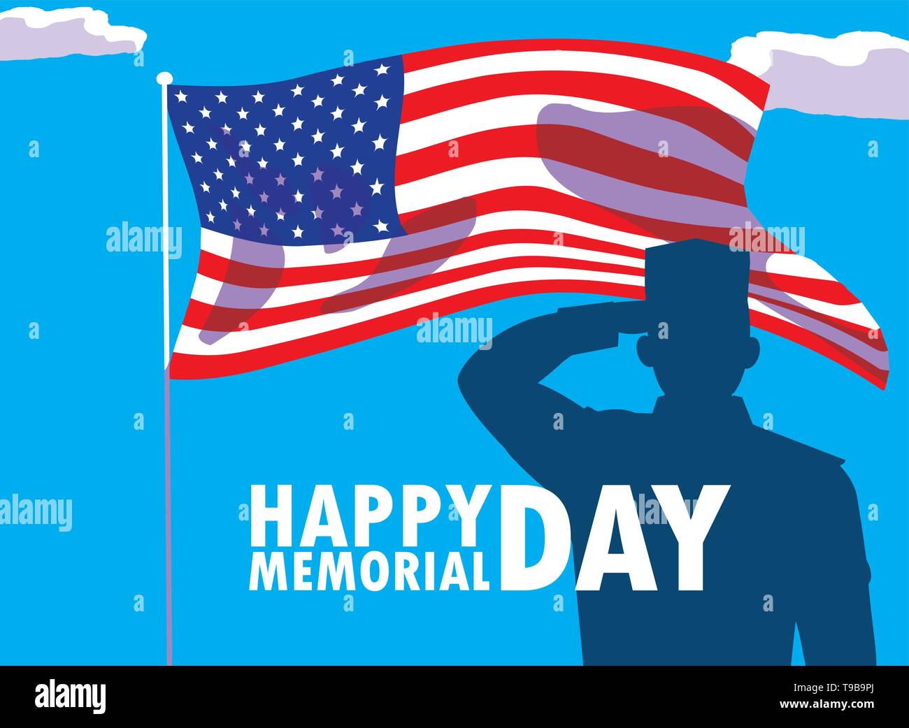 happy memorial day card with flag usa and silhouette of military vector ...