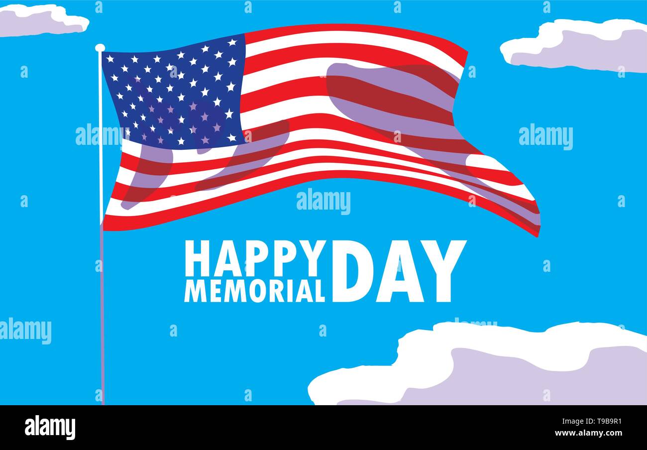 happy memorial day card with flag usa vector illustration design Stock ...