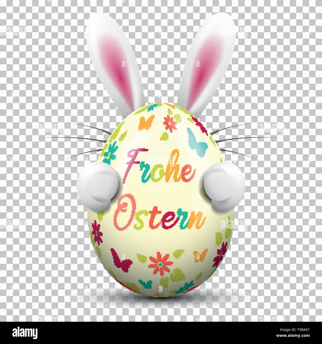 Frohe Ostern happy easter egg painted colorful with Easter bunny on transparent background isolated vector design Stock Vector