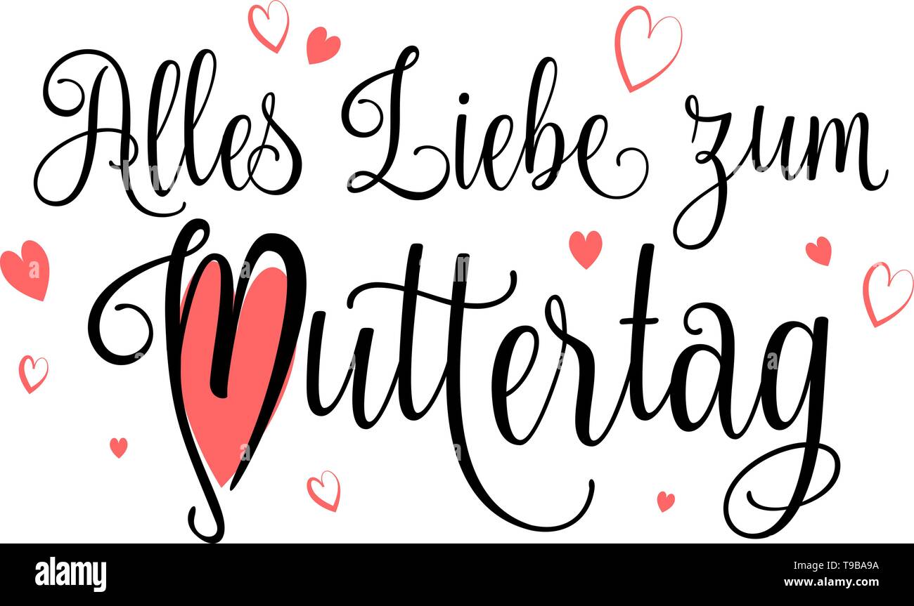 german happy mothers day typography with handwritten calligraphy text and hearts Stock Vector