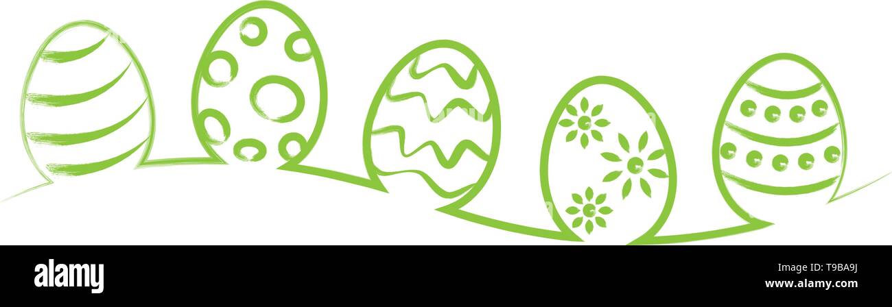 Easter eggs green outline drawing Stock Vector