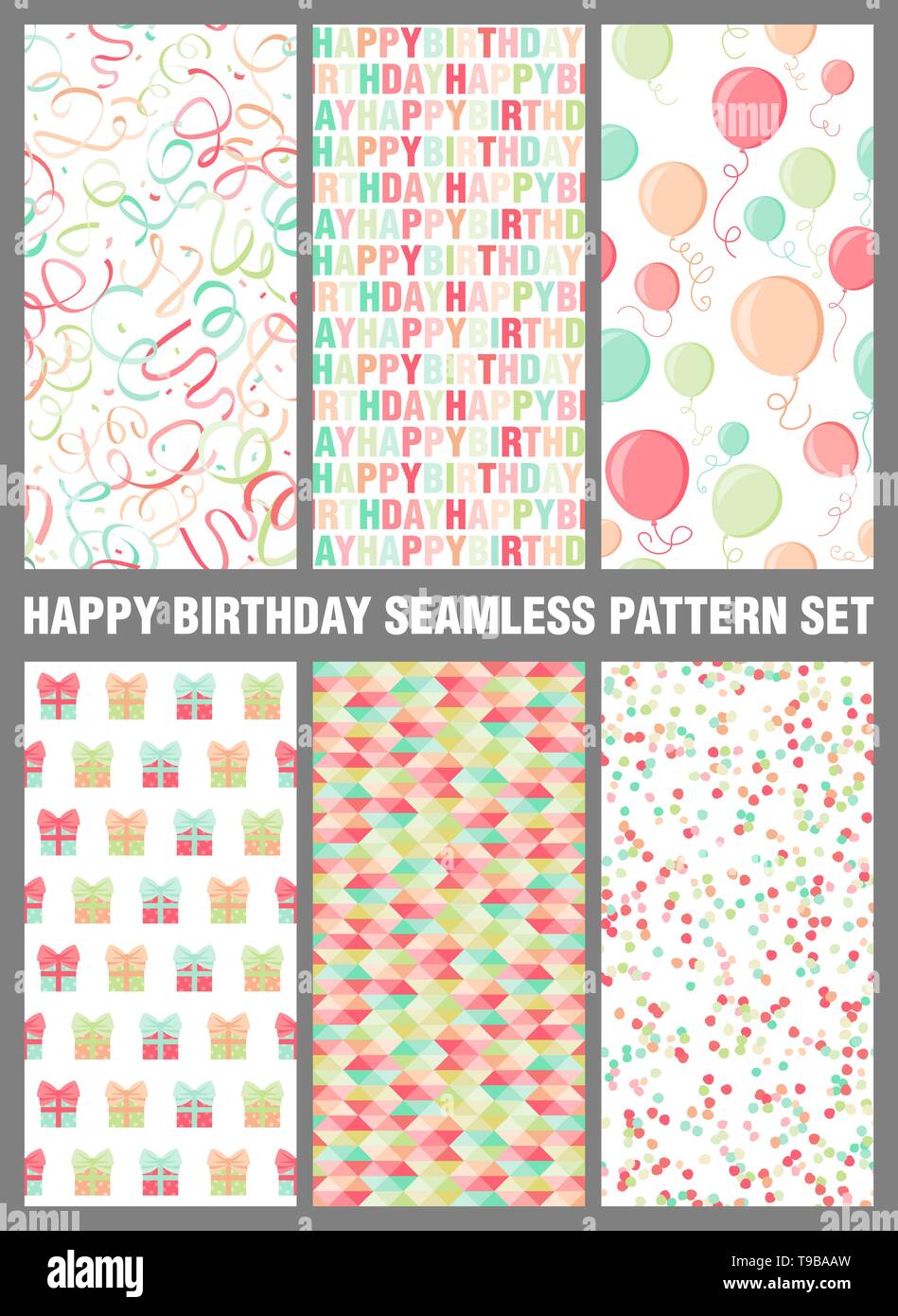 Happy birthday seamless pattern background set Stock Vector