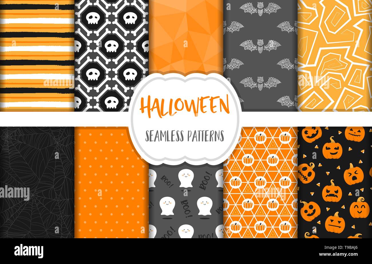 Halloween seamless pattern background vector set Stock Vector