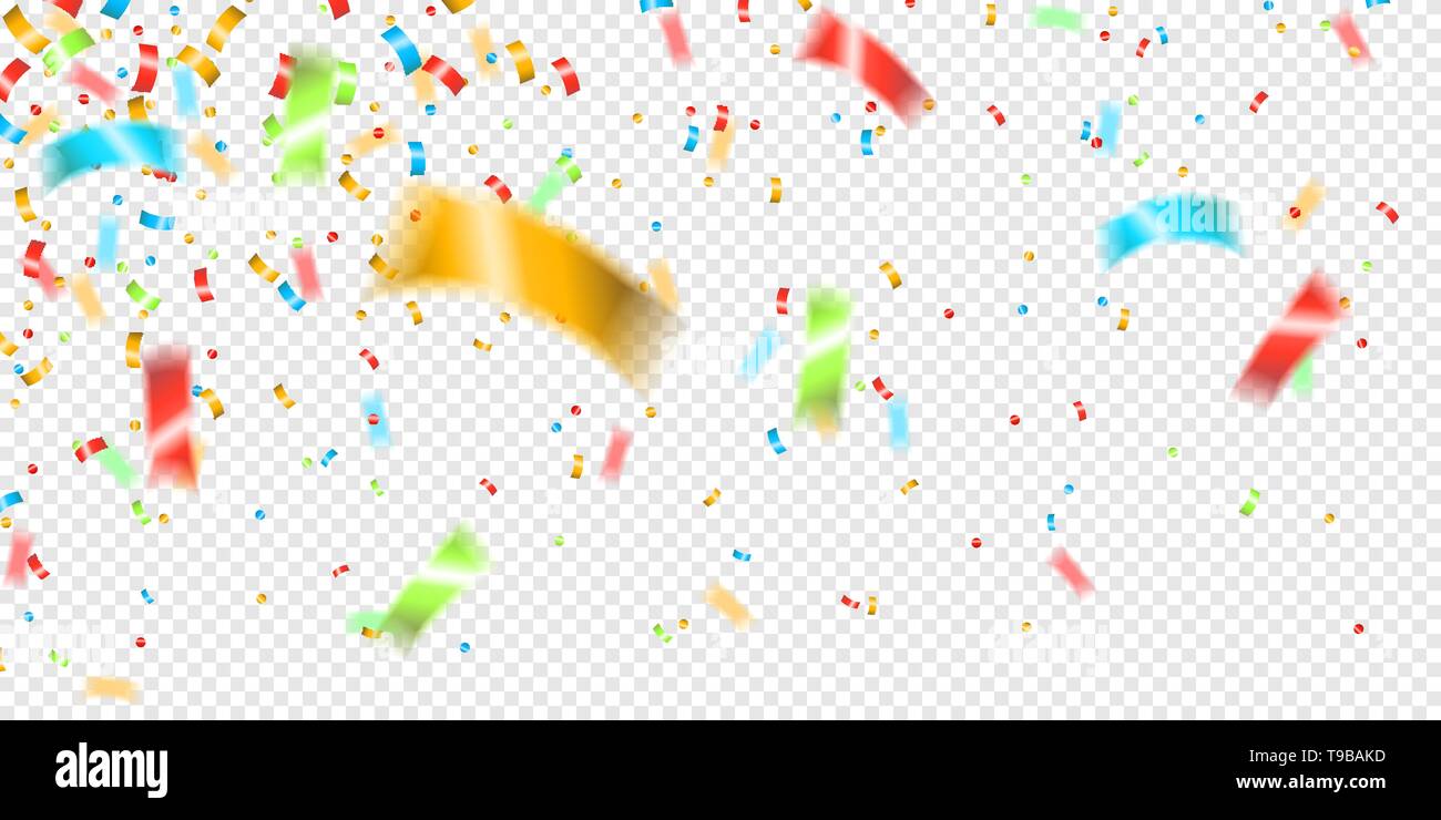Colorful falling confetti on isolated transparent background Stock Vector