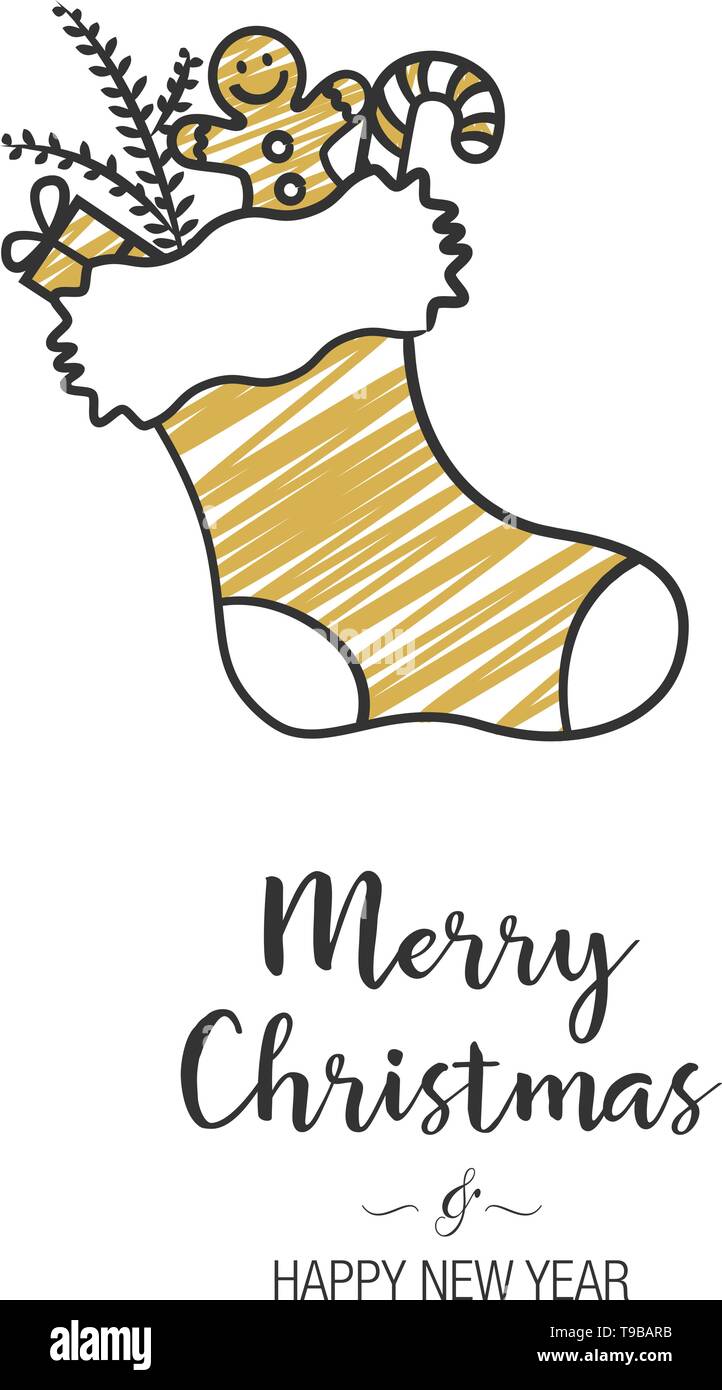 Merry christmas and happy new year christmas stocking card Stock Vector ...