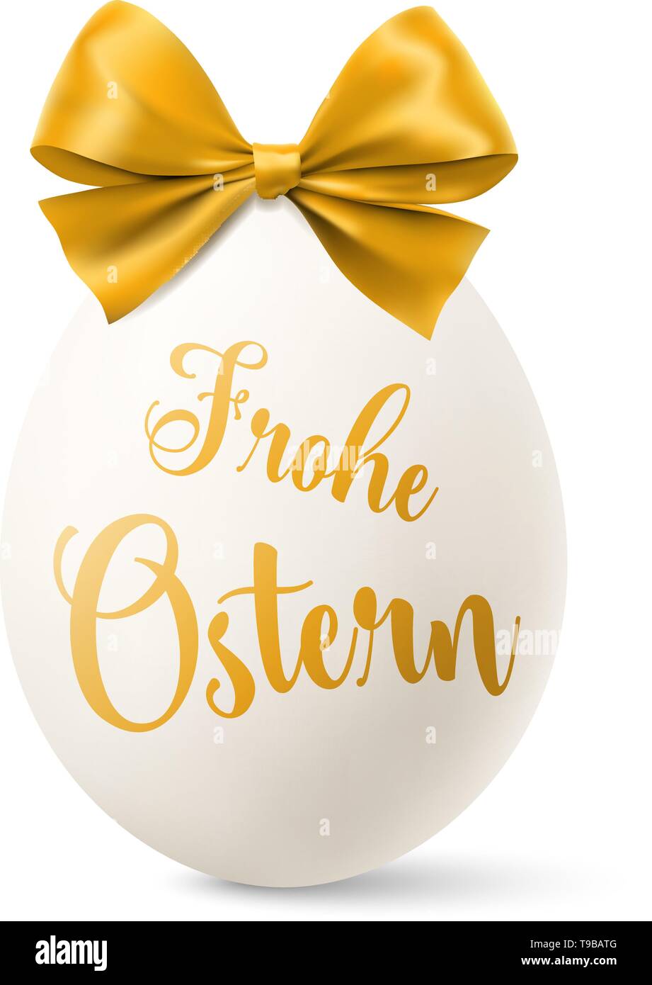 White easter egg with a golden bow and happy easter text isolated Stock ...