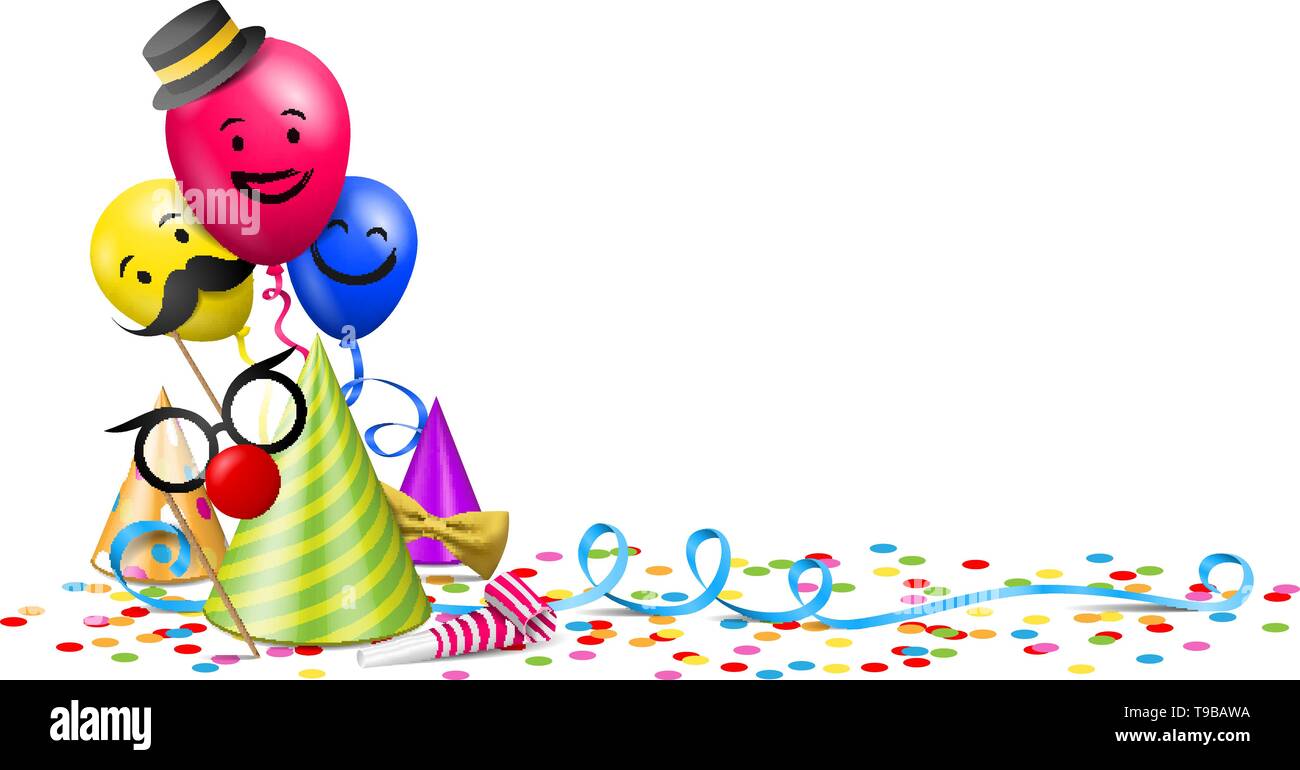 Birthday party vector graphic with party hats and confetti Stock Vector