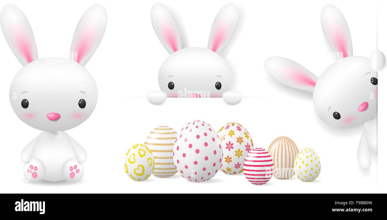 Happy easter bunny and easter eggs vector set isolated Stock Vector ...