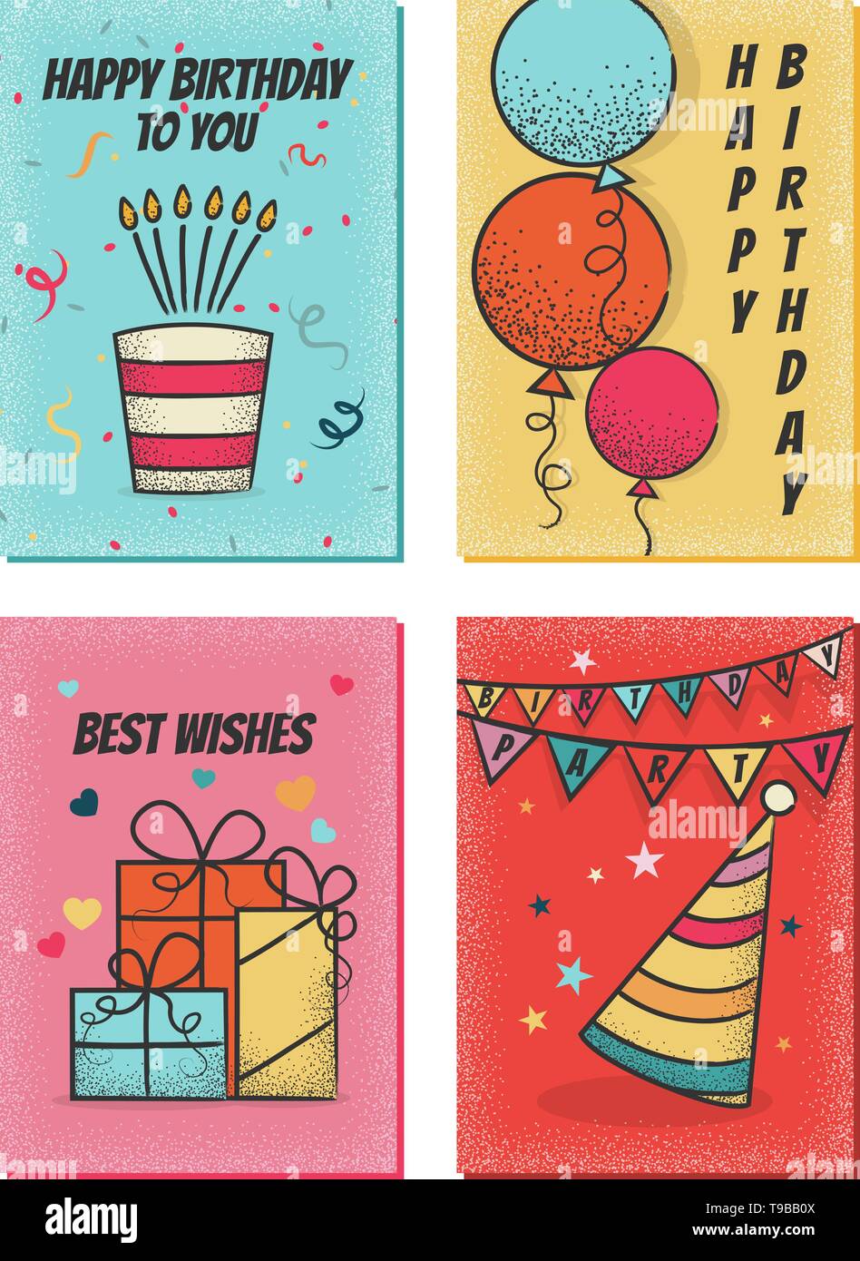 Happy birthday cards template set on white background isolated Stock Vector