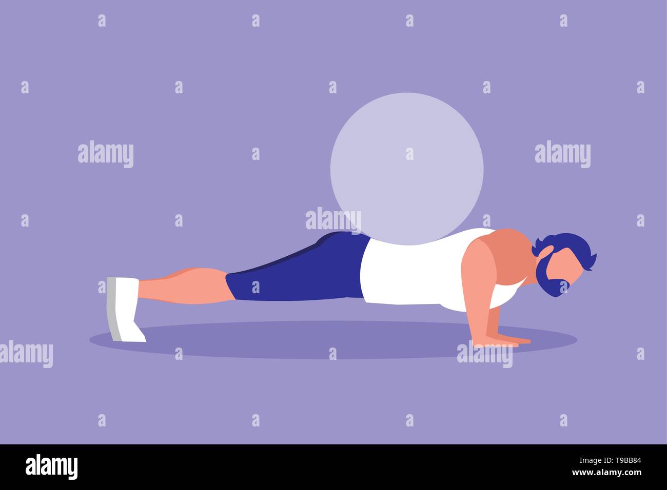 young athletic man doing chest push ups and ball vector illustration ...