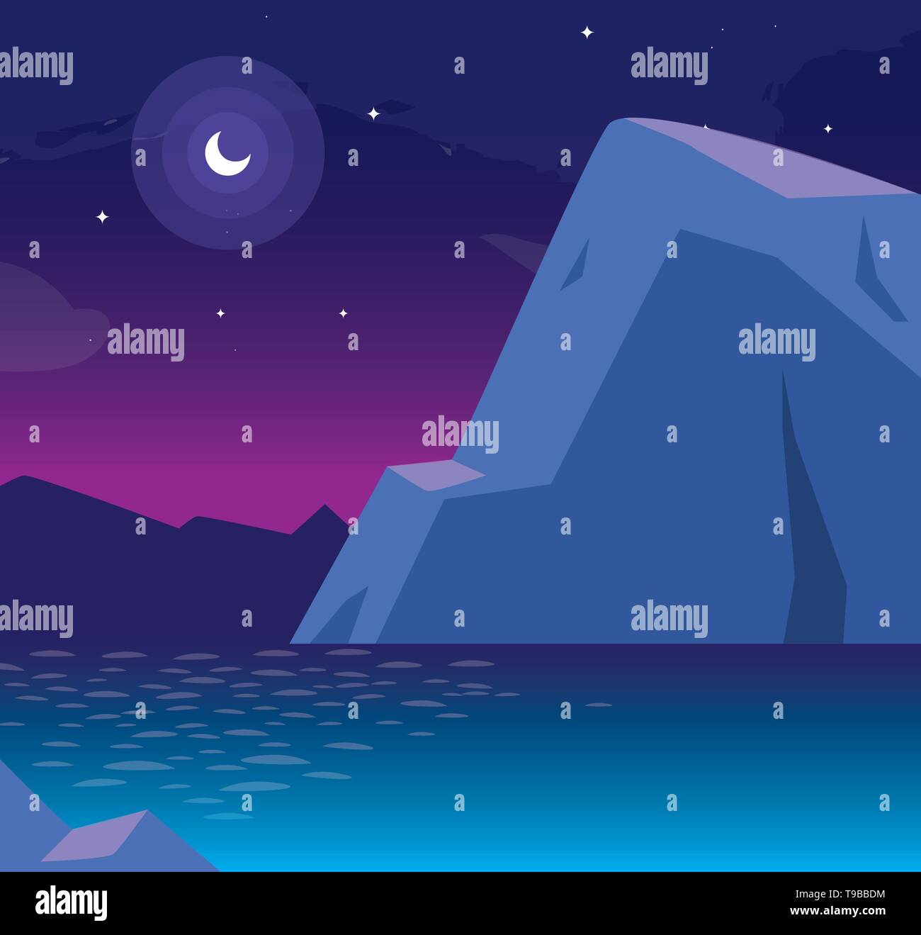 nightscape with lake scene icon vector illustration design Stock Vector