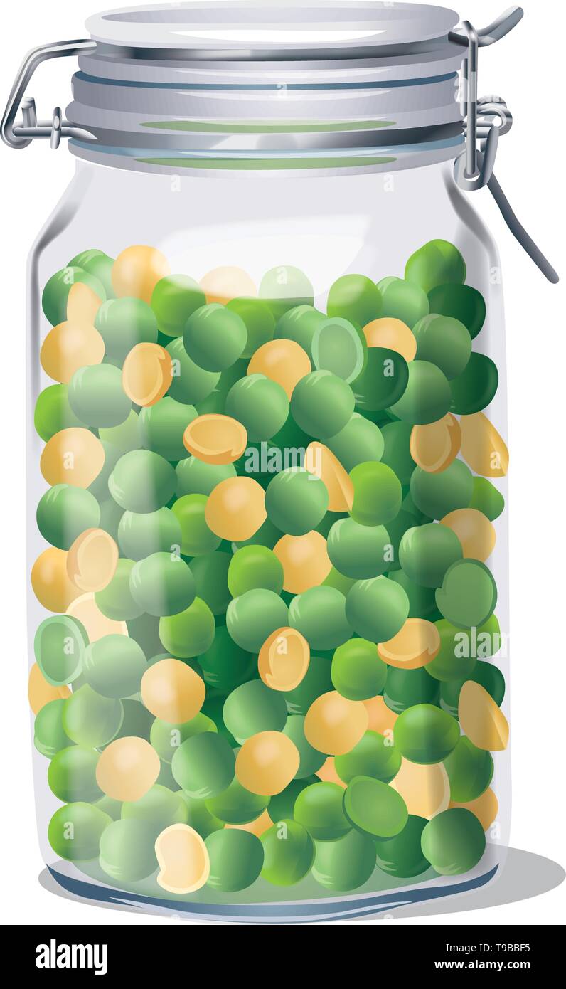 Glass jar with lid and peas inside. Isolated. Vector Stock Vector