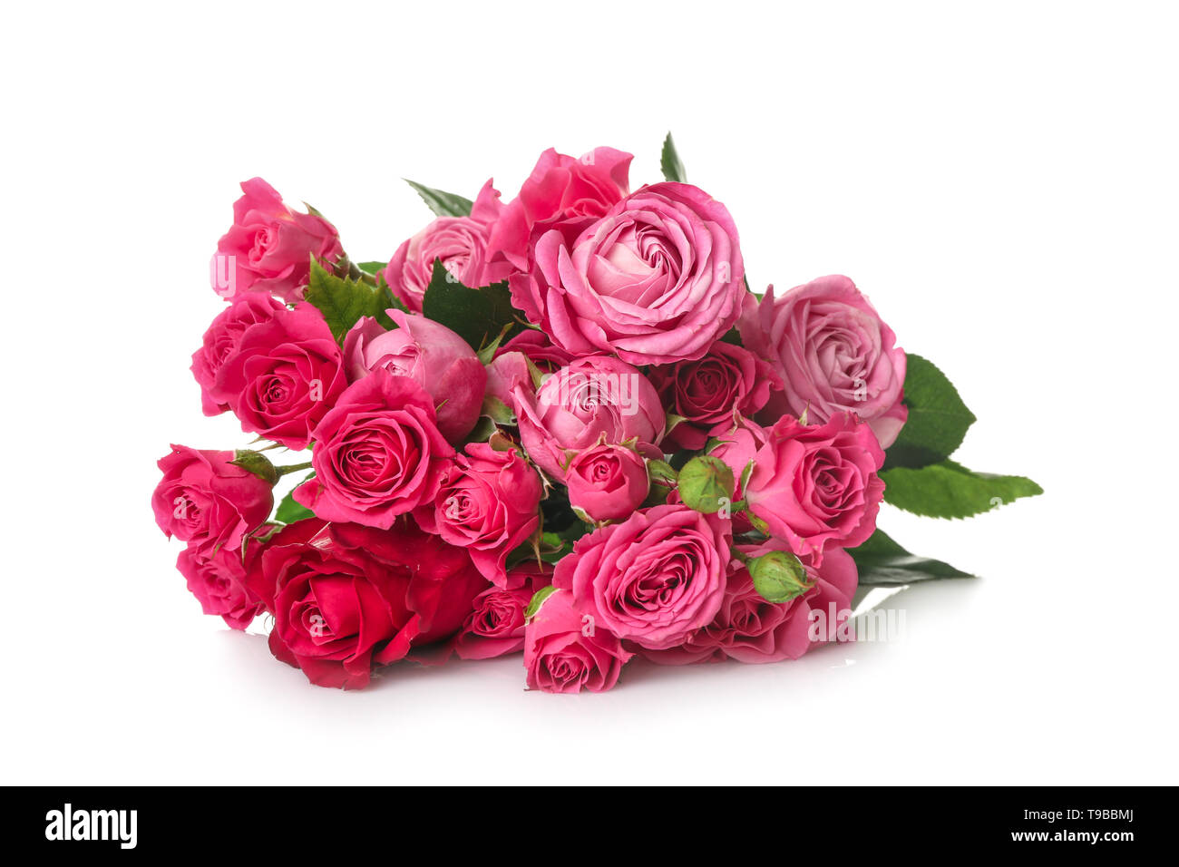 Beautiful bouquet of pink roses on white background Stock Photo - Alamy