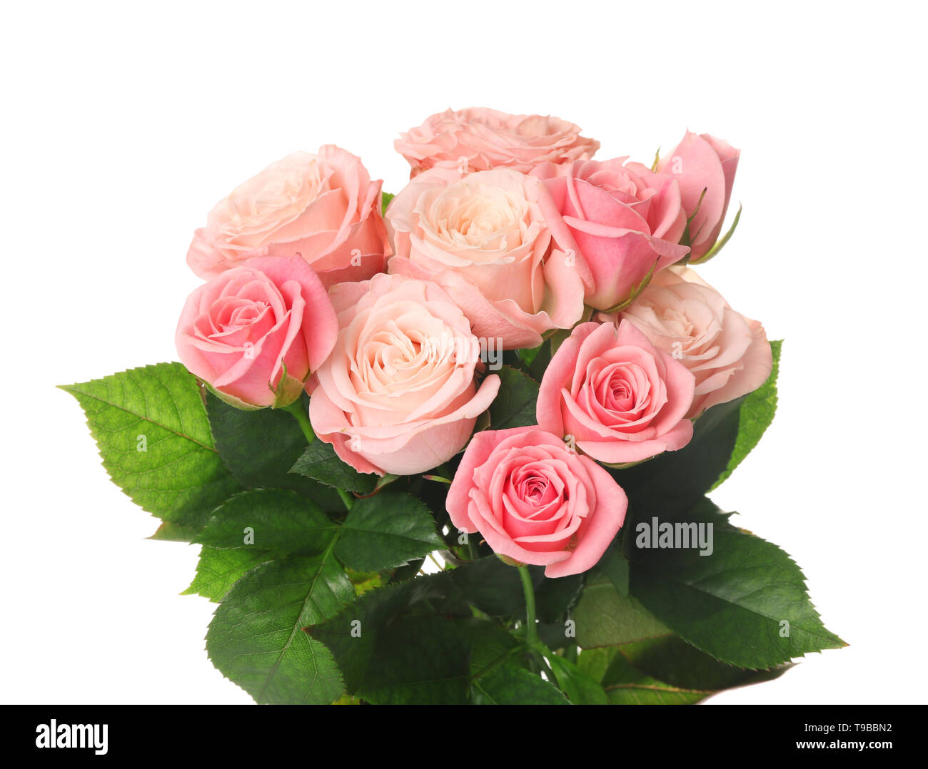 Beautiful bouquet of pink roses on white background Stock Photo - Alamy