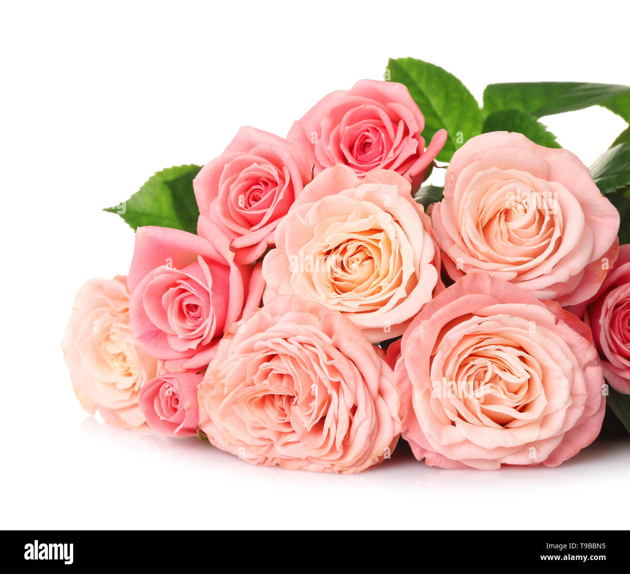 Beautiful bouquet of pink roses on white background Stock Photo - Alamy