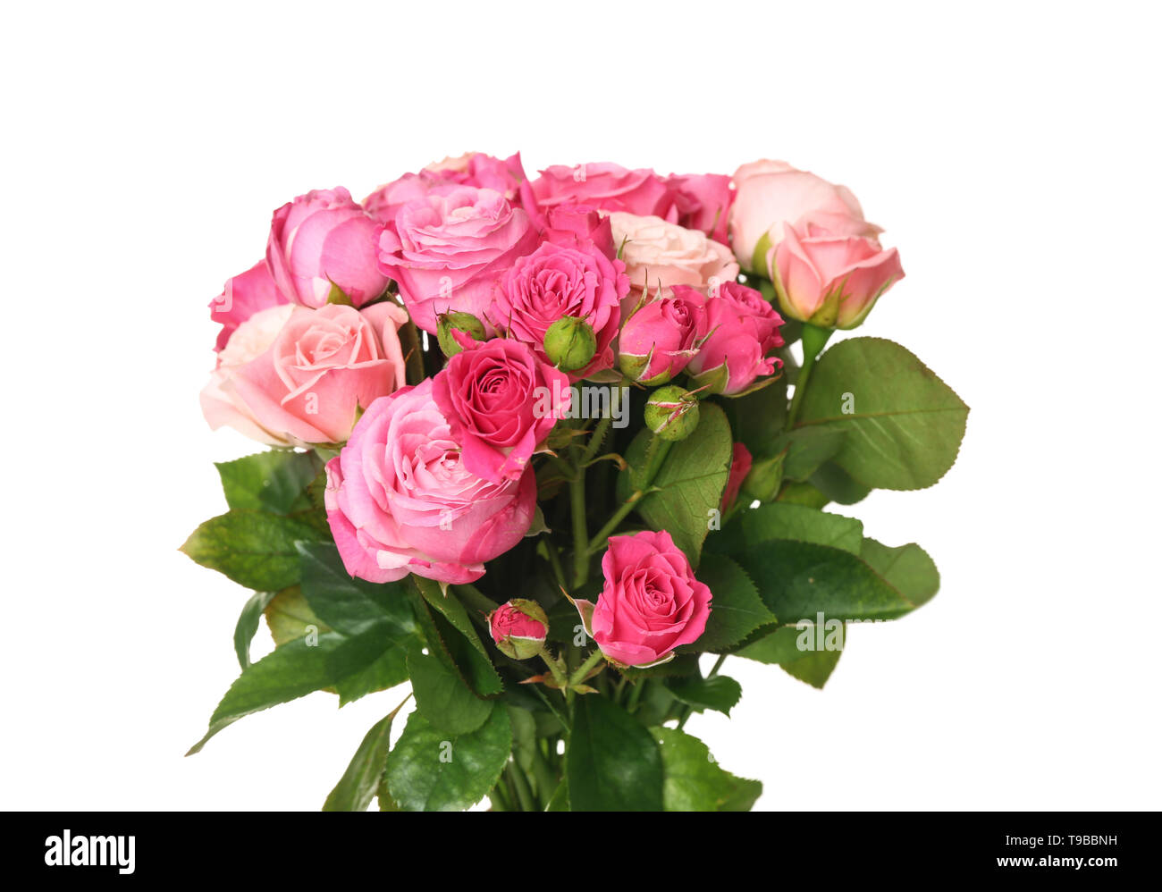 Beautiful bouquet of pink roses on white background Stock Photo - Alamy