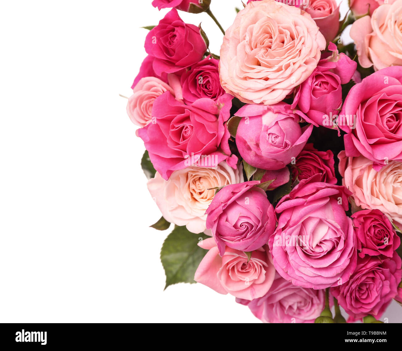 Beautiful bouquet of pink roses on white background Stock Photo - Alamy