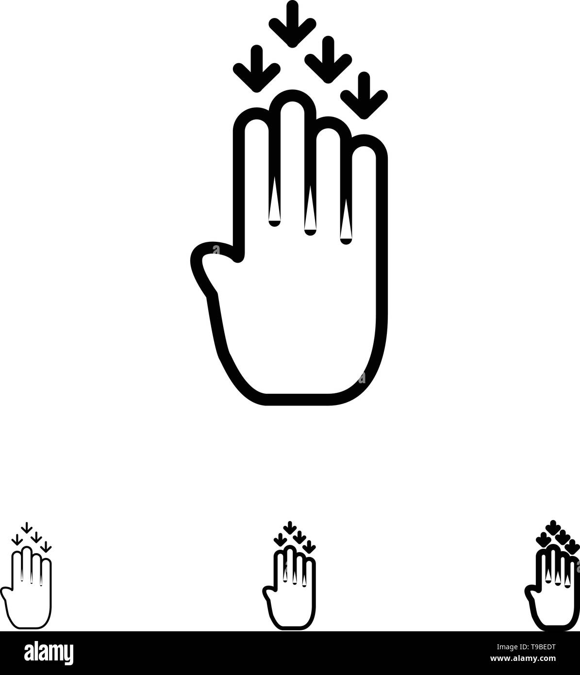 Finger, Four, Gesture, Down Bold and thin black line icon set Stock Vector Image & Art Alamy