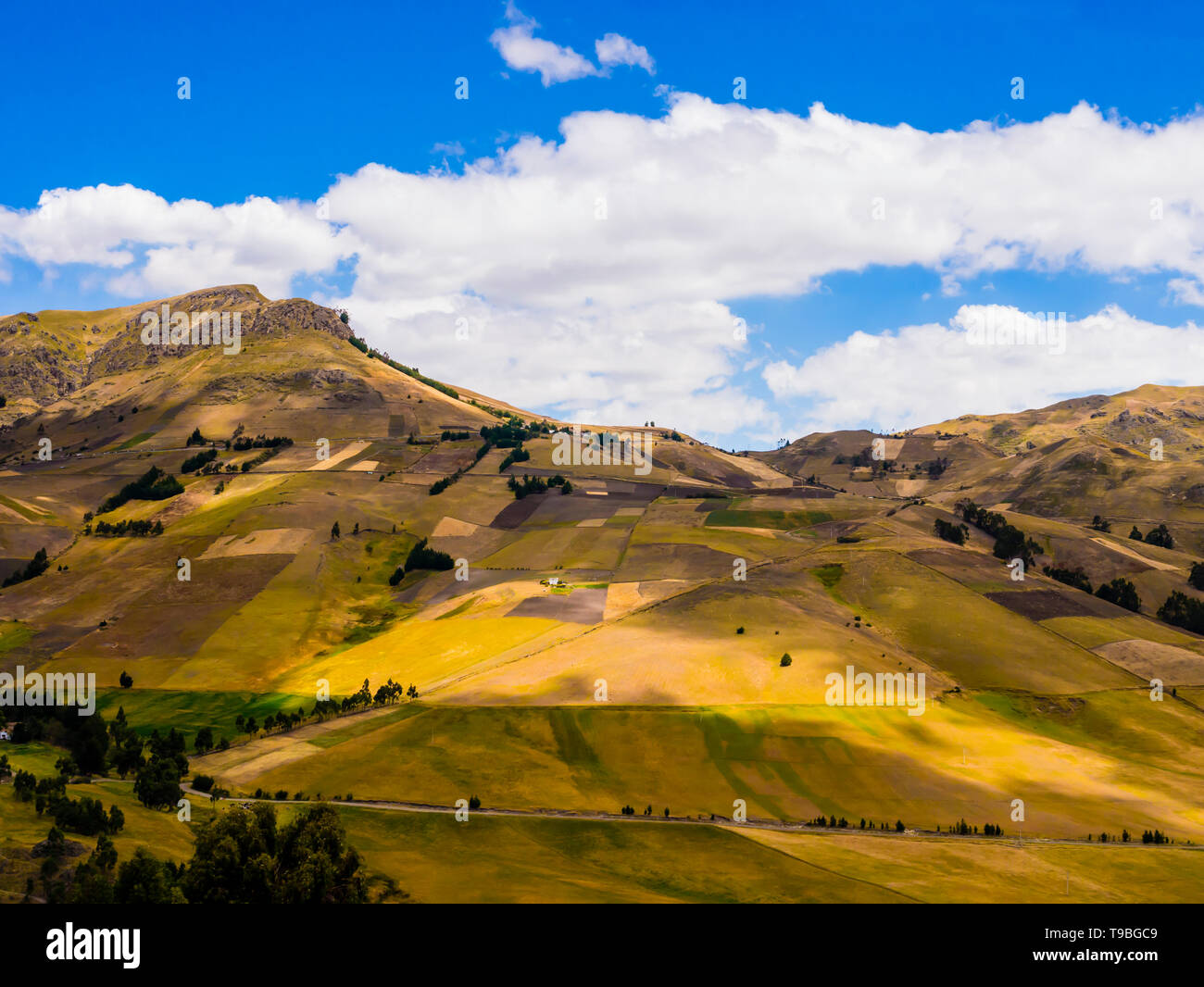 Ecuador, beautiful andean landscape between Zumbahua canyon and Quilotoa lagoon with cultivated fields Stock Photo