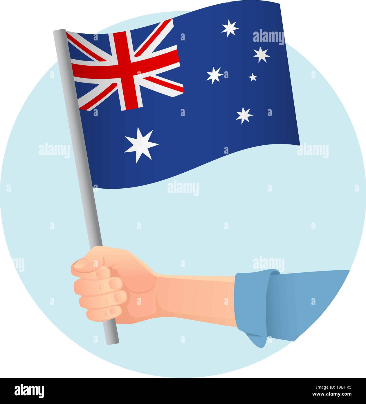 Australia flag in hand. Patriotic background. National flag of Australia vector illustration Stock Vector