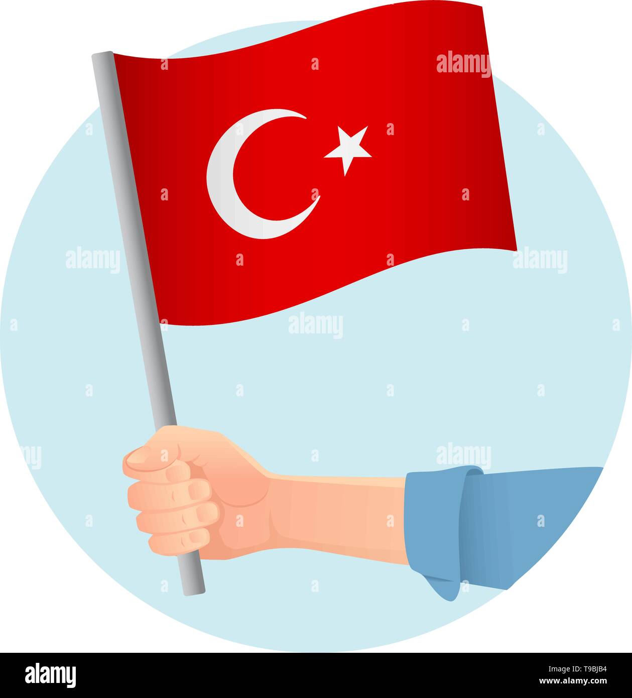 Turkey flag in hand. Patriotic background. National flag of Turkey