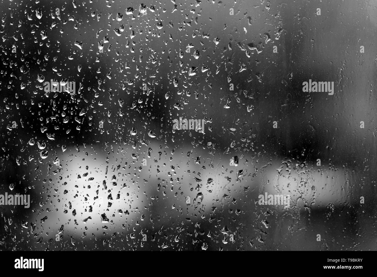 Raindrops On Glass In Rainy Weather Close Up Natural Background Black And White Stock Photo Alamy