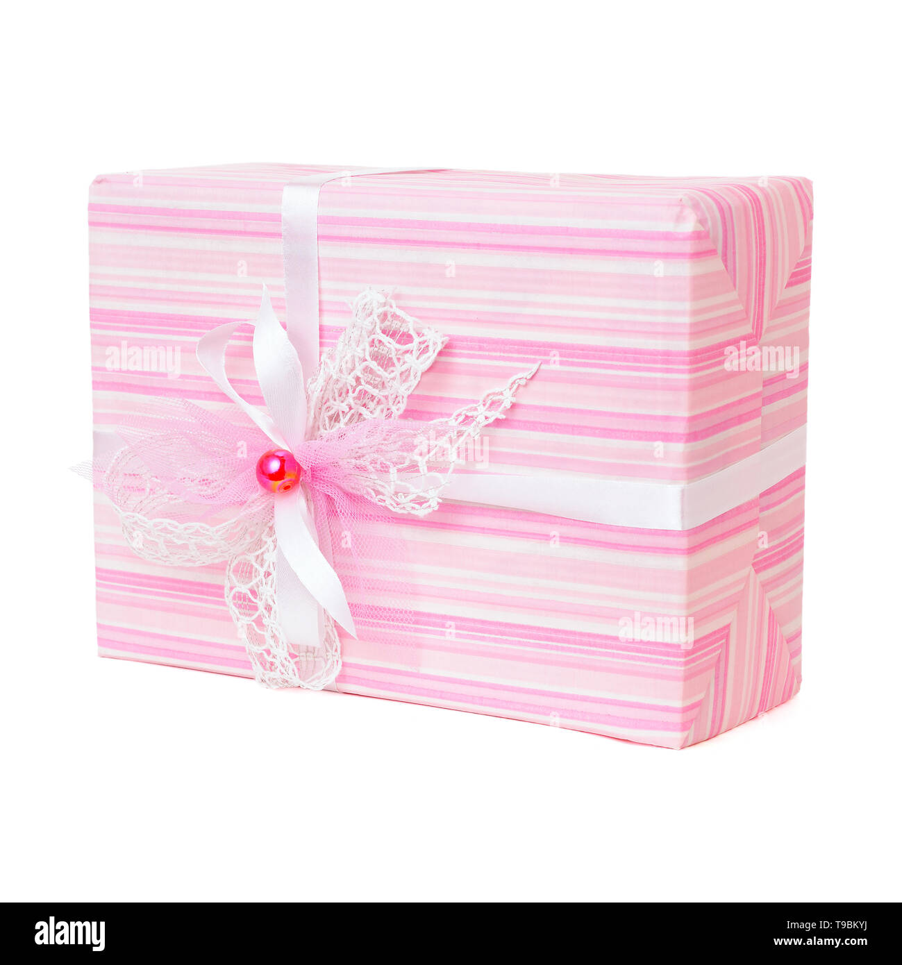 Pink gift box with bow isolated on white background Stock Photo - Alamy