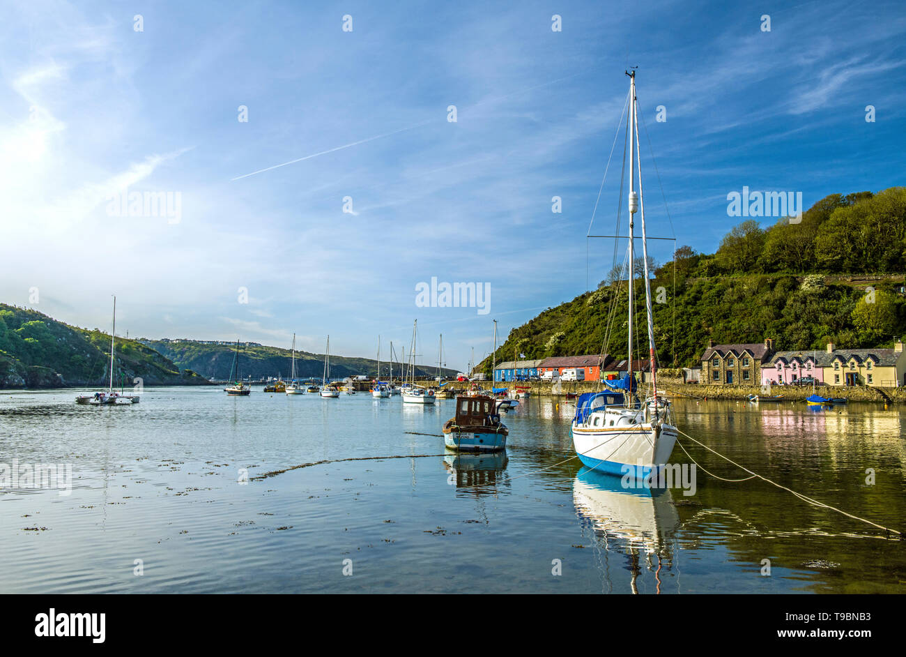 Pembrokeshire coastal fishing village of Abergwaun. Famous as one of the locations for Under Milk Wood it is also known as Lower Town. Stock Photo