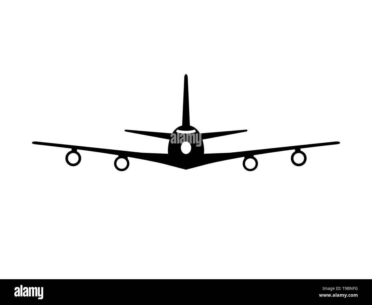 Airplane jumbo jet front view colored black on white background illustration Stock Photo