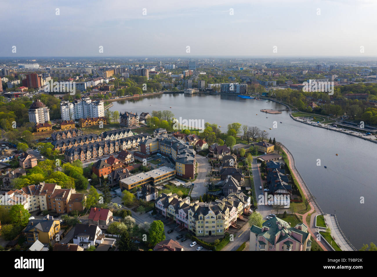 Aerial: The residential houses in the Upper Lake district, Kaliningrad, Russia Stock Photo