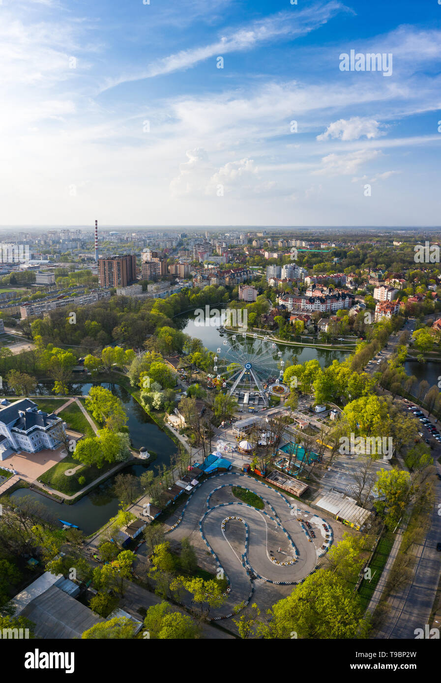 Aerial: The park Yunost in Kaliningrad, Russia Stock Photo