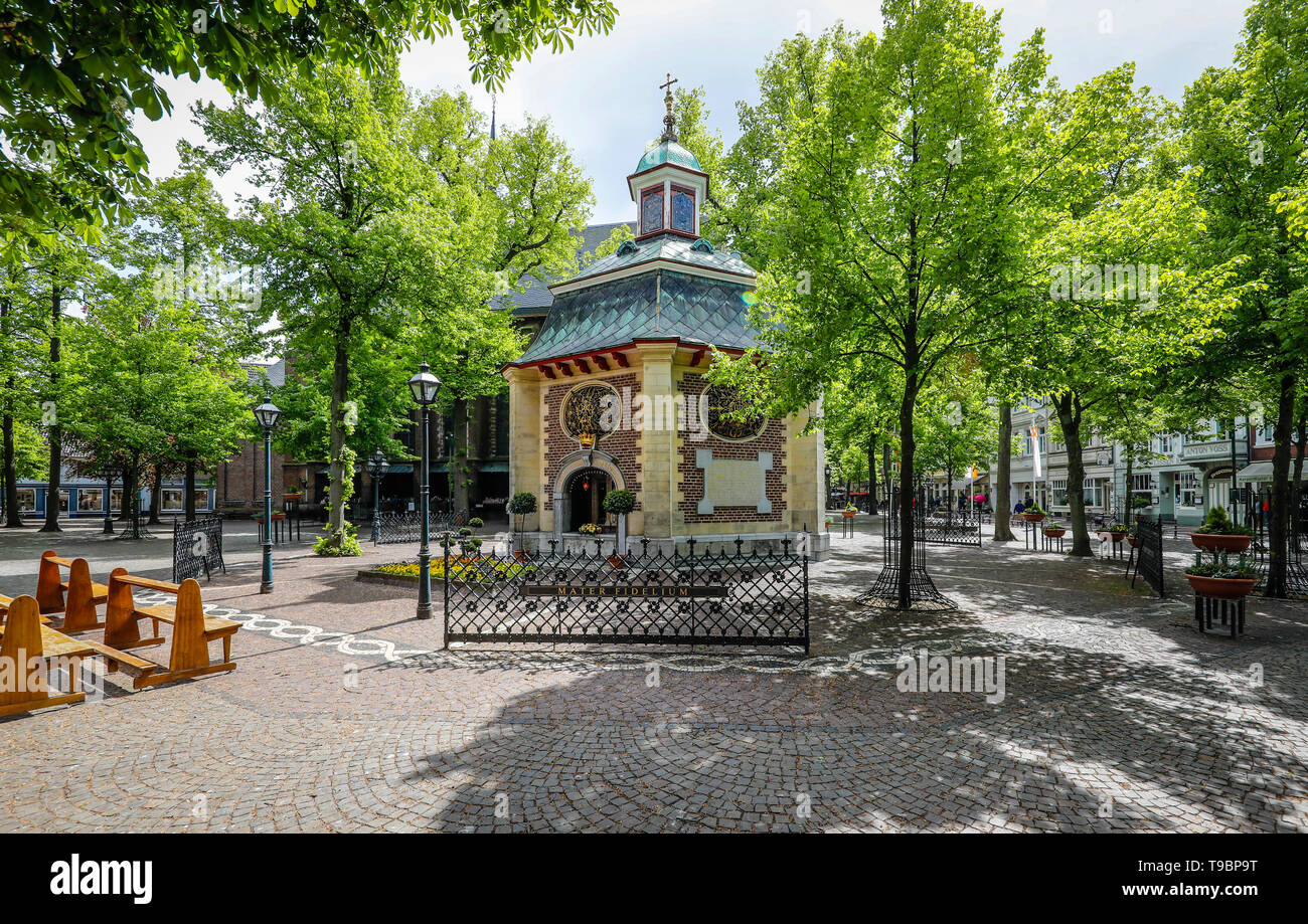 Kevelaer, Lower Rhine, North Rhine-Westphalia, Germany - City view, Kapellenplatz with Chapel of Grace in the place of pilgrimage Kevelaer. Kevelaer,  Stock Photo