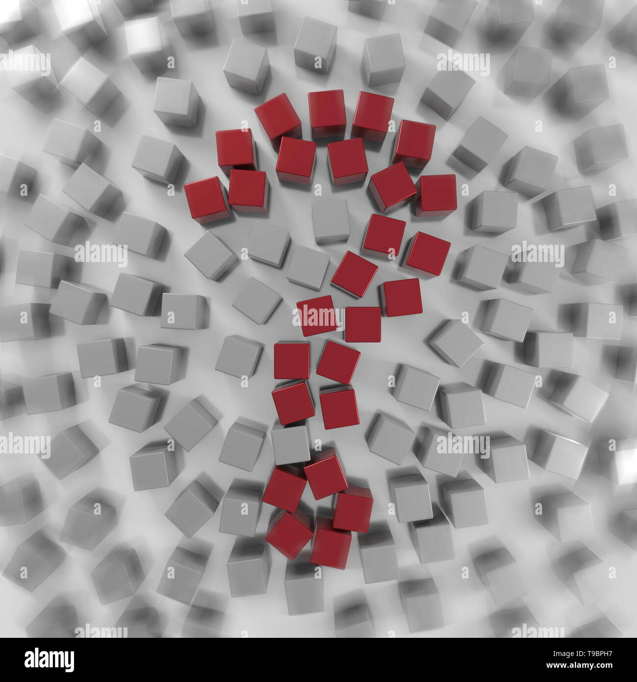 Red question mark made of cubes with radial blur Stock Photo