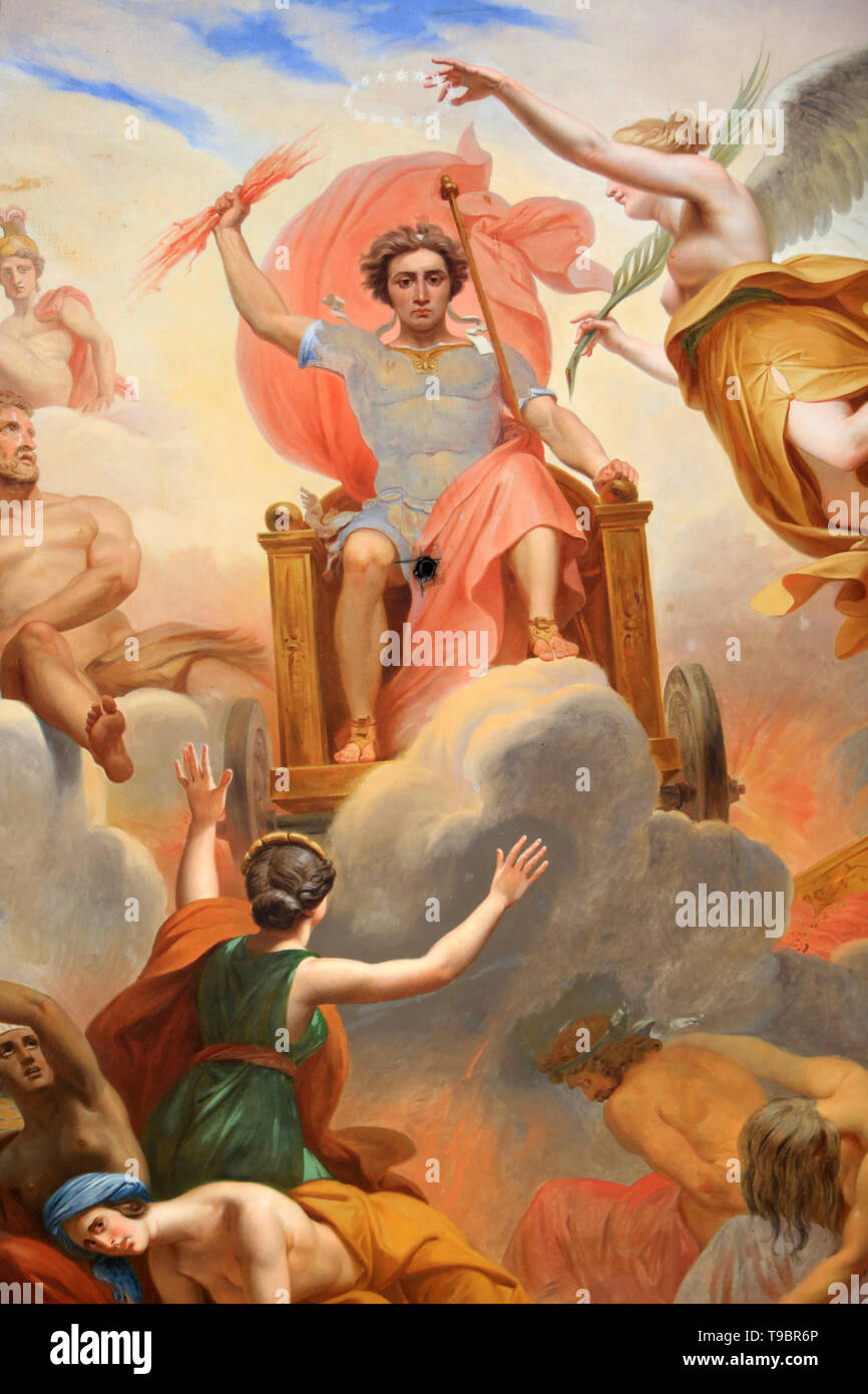 Fresque de l'Apothéose d'Alexandre, peint au 19ème siècle sous Louis-Philippe. Abel de Pujol. Aile du Grand Parterre. Château de Fontainebleau. Stock Photo